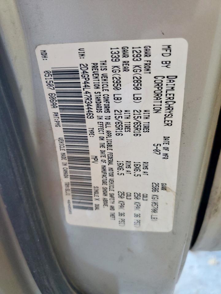 2007 Dodge Grand Caravan Sxt VIN: 2D4GP44L47R344469 Lot: 85394825