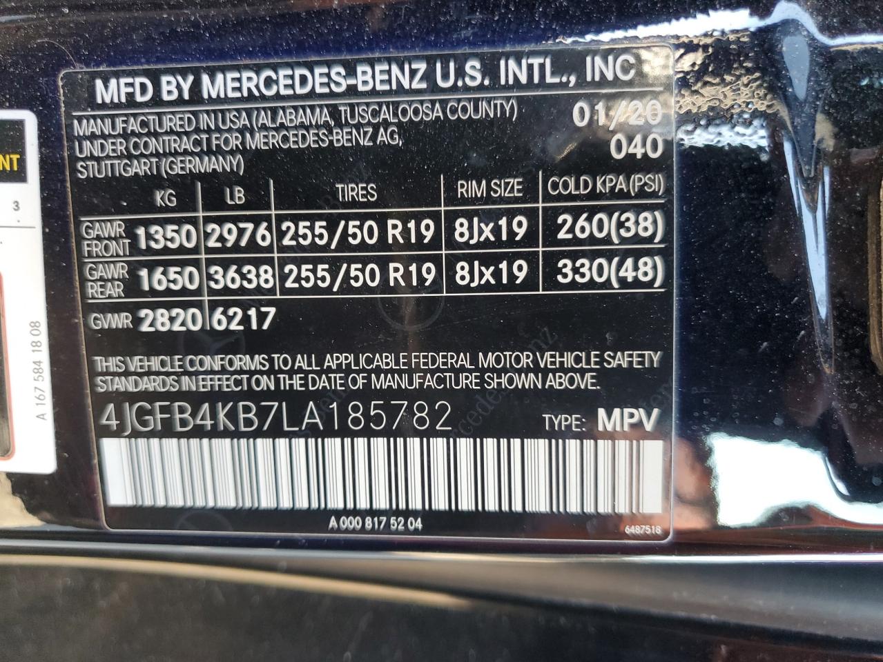 2020 Mercedes-Benz Gle 350 4Matic VIN: 4JGFB4KB7LA185782 Lot: 91644385