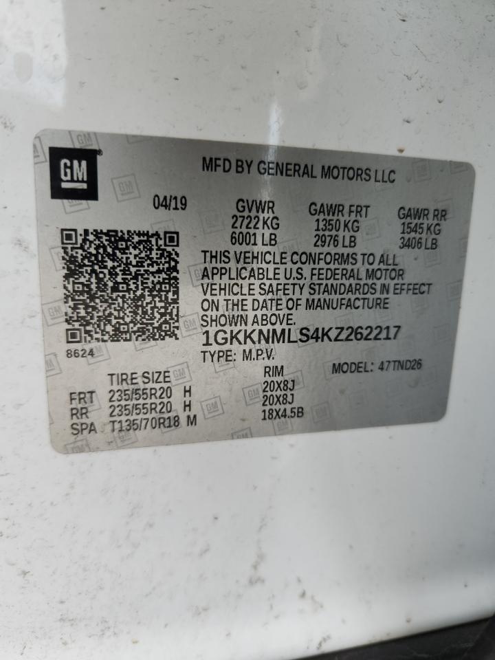 2019 GMC Acadia Slt-1 VIN: 1GKKNMLS4KZ262217 Lot: 93034985