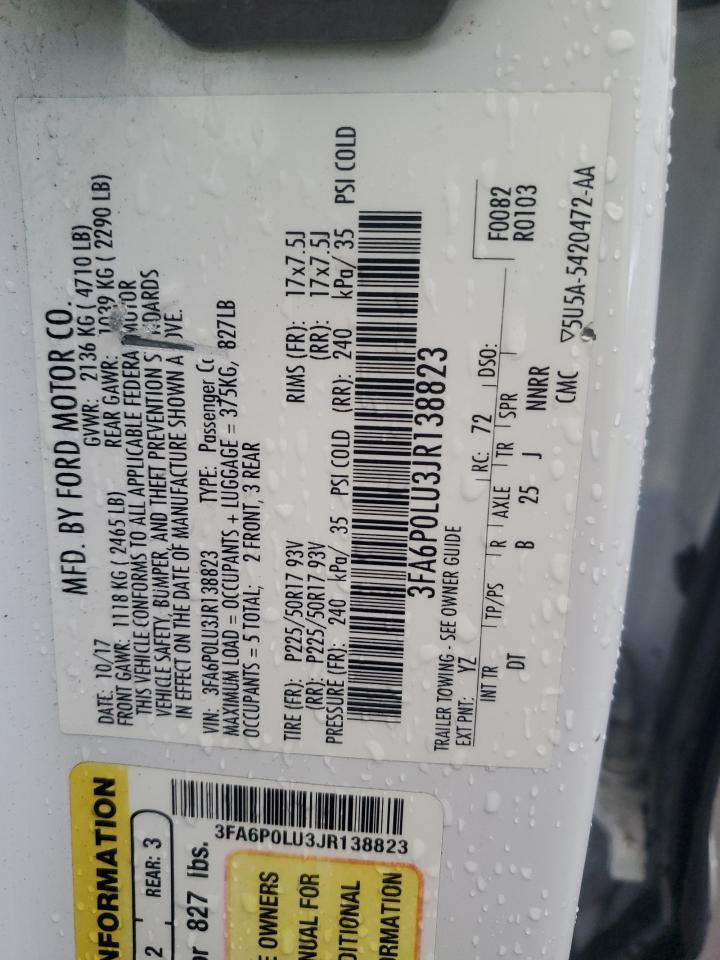 2018 Ford Fusion Se Hybrid VIN: 3FA6P0LU3JR138823 Lot: 94073715