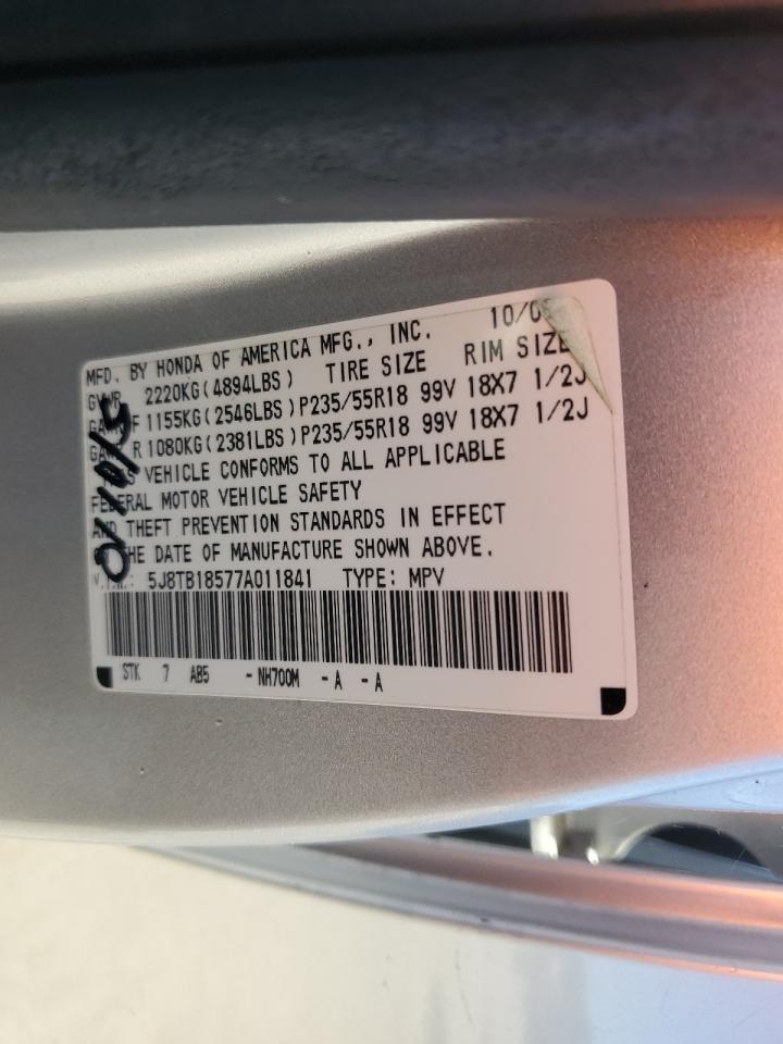 2007 Acura Rdx Technology VIN: 5J8TB18577A011841 Lot: 91070415