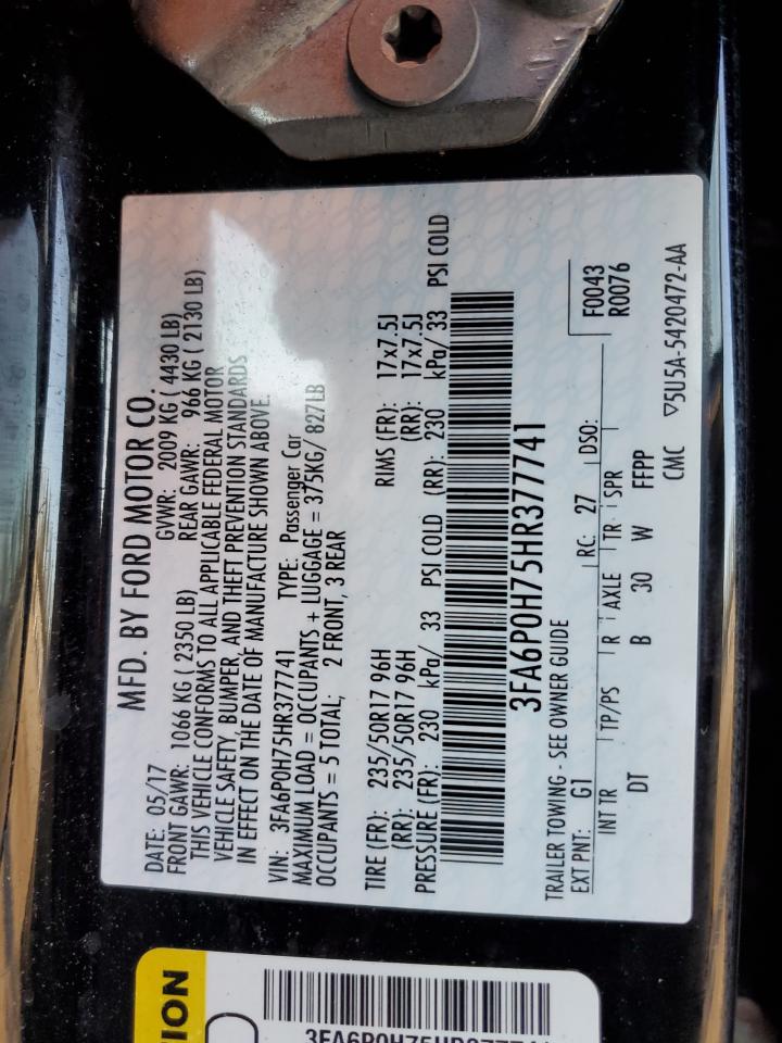 2017 Ford Fusion Se VIN: 3FA6P0H75HR377741 Lot: 92789405