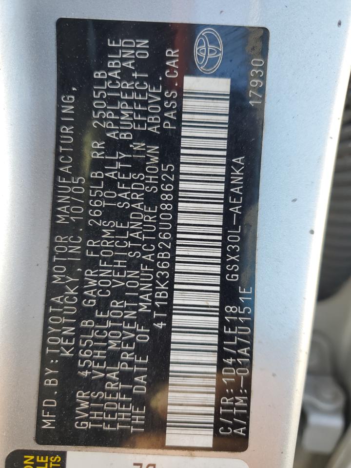 2006 Toyota Avalon Xl VIN: 4T1BK36B26U088625 Lot: 91349745