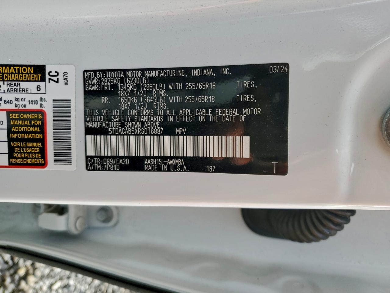 2024 Toyota Grand Highlander Xle VIN: 5TDACAB5XRS016887 Lot: 94303645