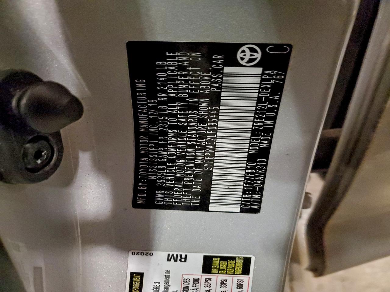 2020 Toyota Corolla Le VIN: 5YFEPRAE2LP095445 Lot: 94079345