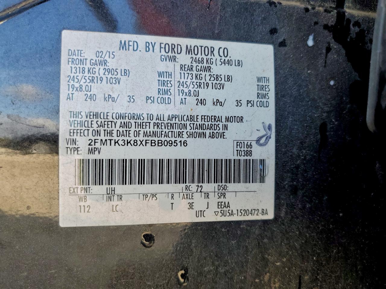 2015 Ford Edge Titanium VIN: 2FMTK3K8XFBB09516 Lot: 93871965