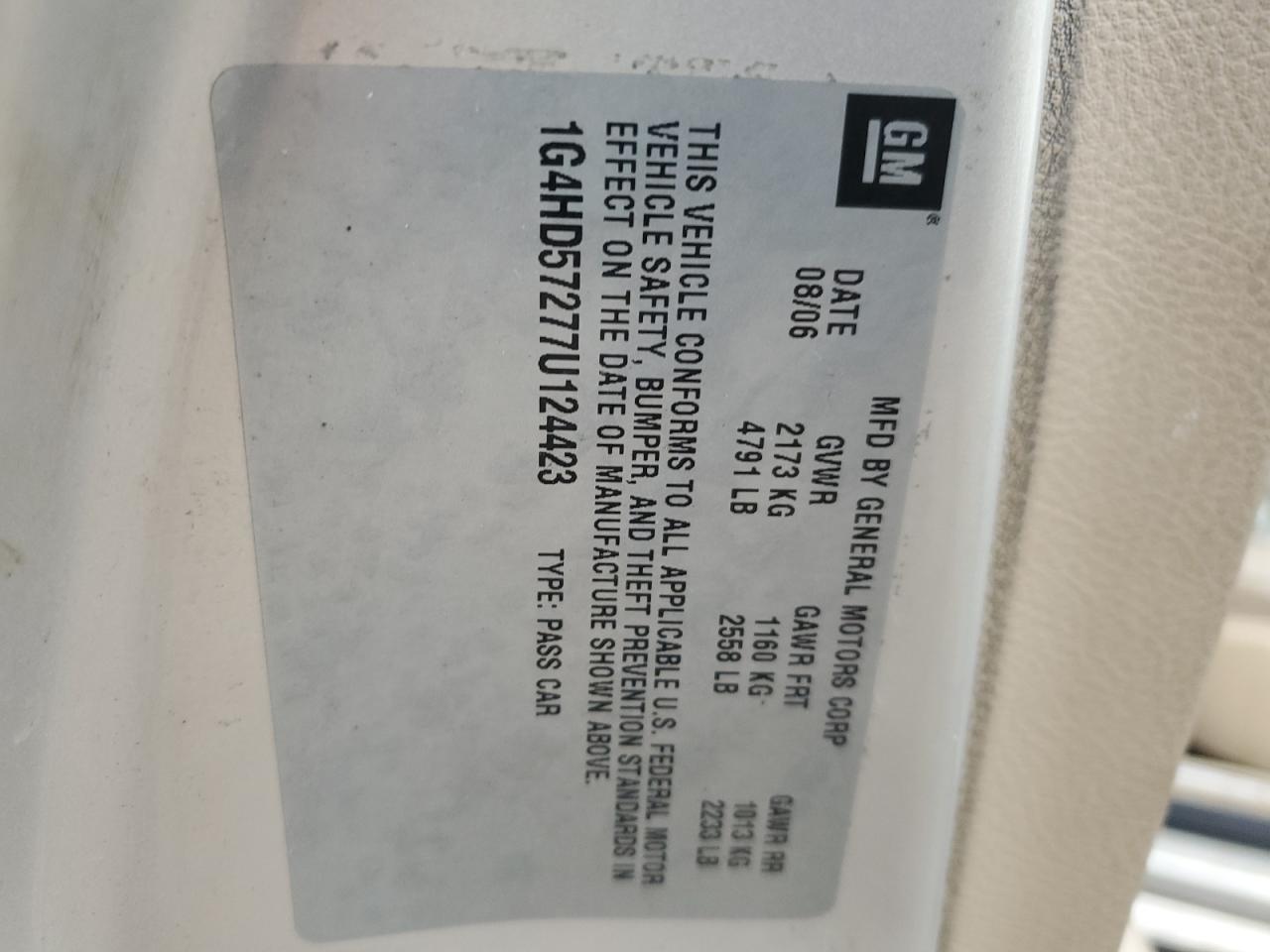 2007 Buick Lucerne Cxl VIN: 1G4HD57277U124423 Lot: 91028035