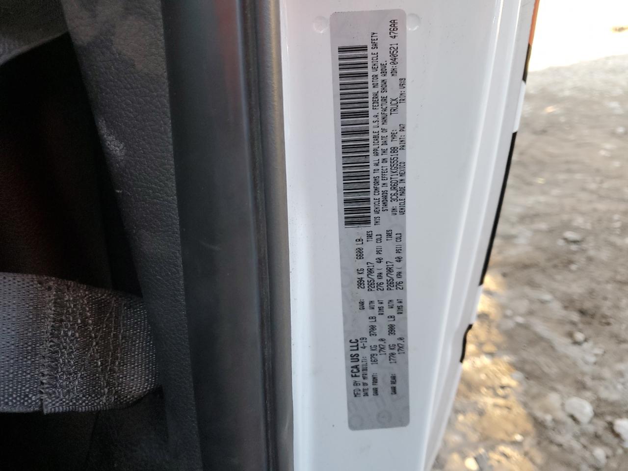 2019 Ram 1500 Classic Tradesman VIN: 3C6JR6DT1KG555188 Lot: 92190165