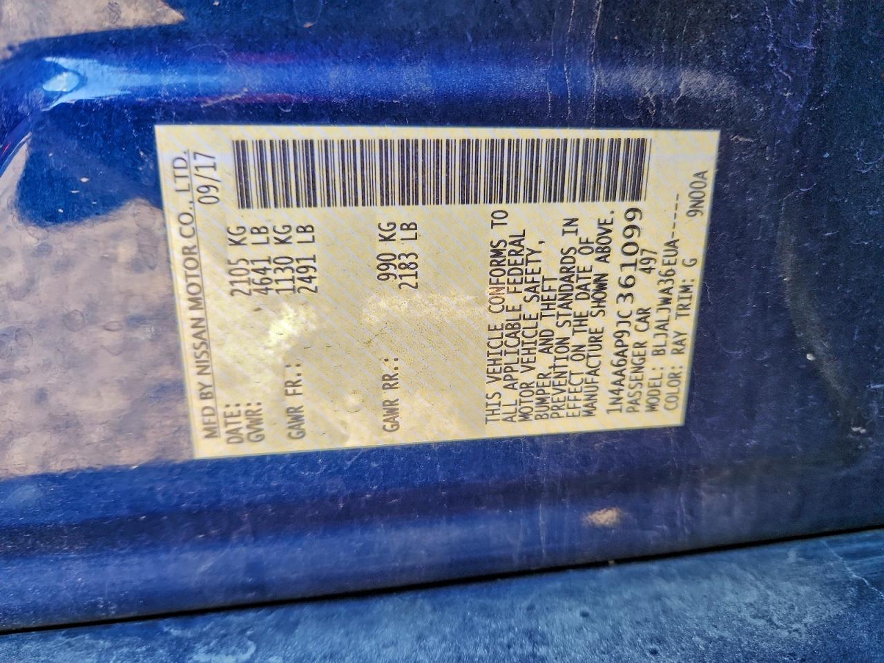 2018 Nissan Maxima 3.5S VIN: 1N4AA6AP9JC361099 Lot: 94195685