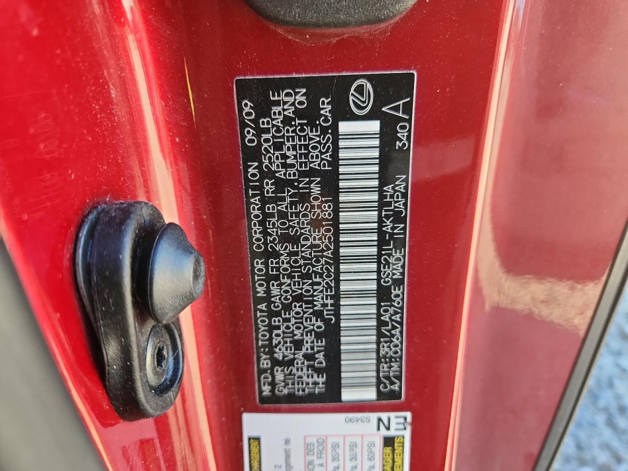 2010 Lexus Is 350 VIN: JTHFE2C27A2501881 Lot: 92606515