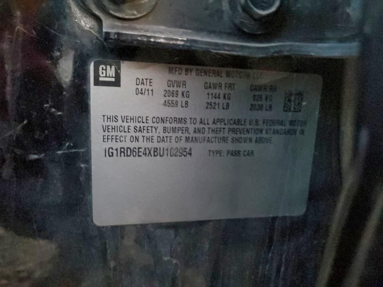 2011 Chevrolet Volt VIN: 1G1RD6E4XBU102954 Lot: 94453295