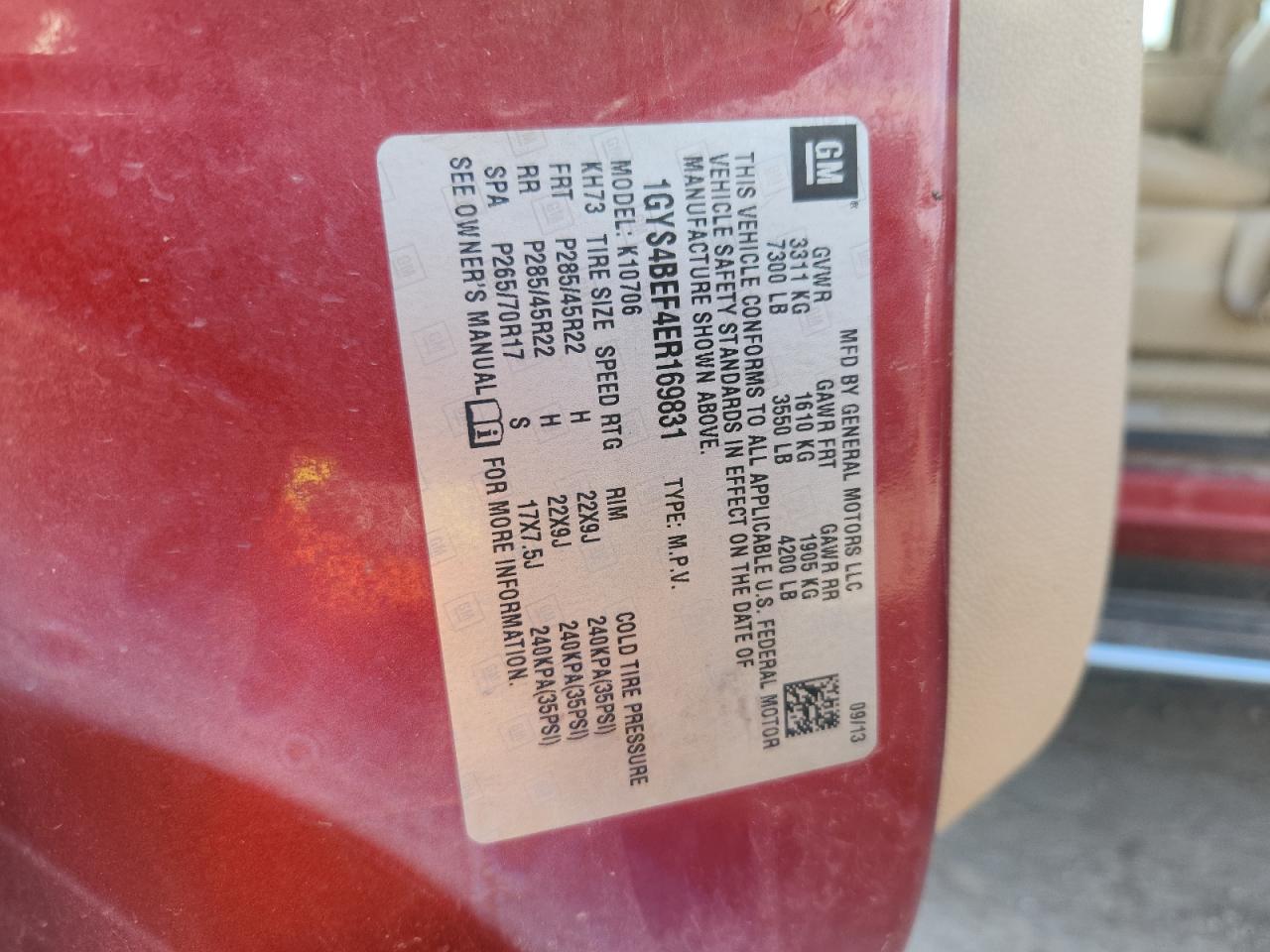 2014 Cadillac Escalade Luxury VIN: 1GYS4BEF4ER169831 Lot: 91374735