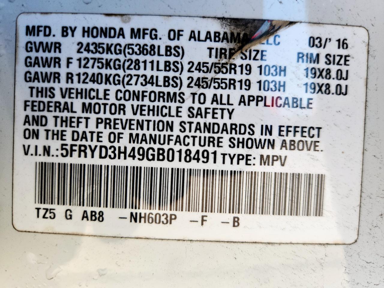 2016 Acura Mdx Technology VIN: 5FRYD3H49GB018491 Lot: 92325535