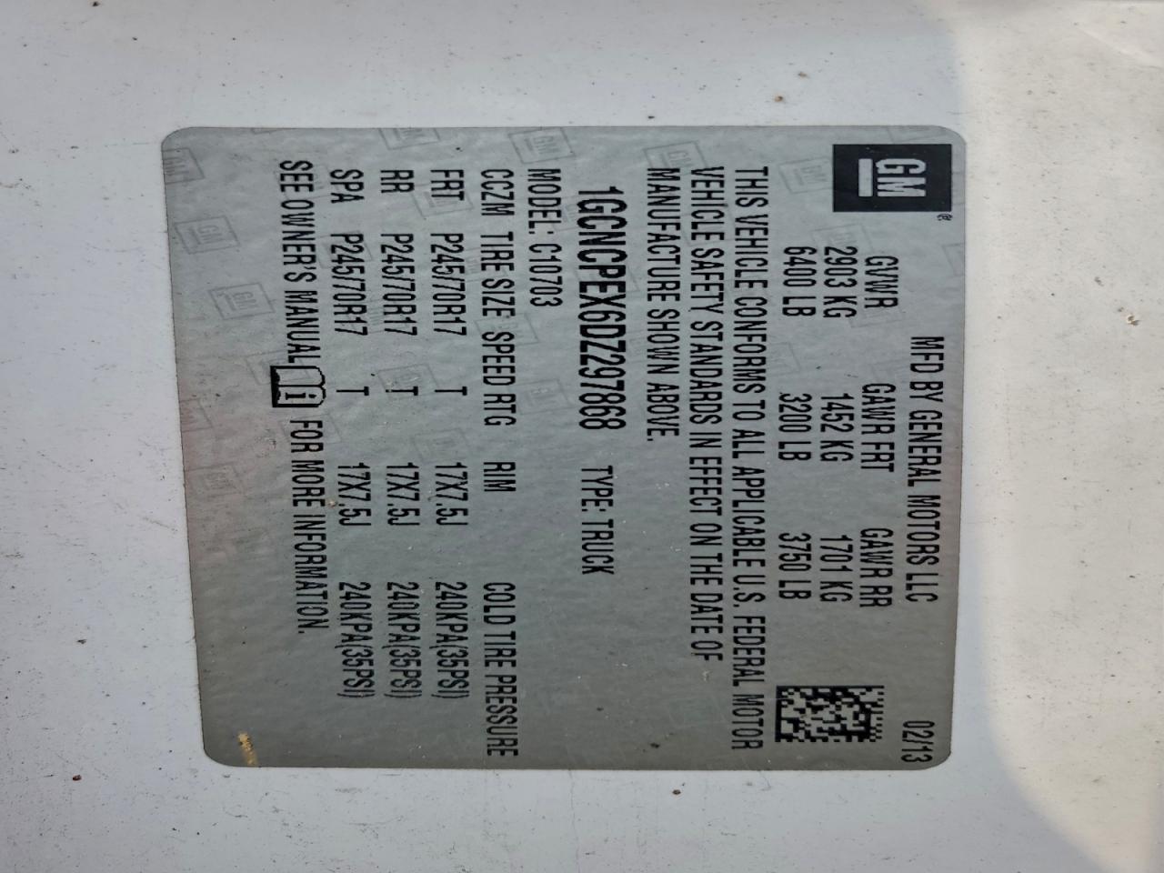 2013 Chevrolet Silverado C1500 VIN: 1GCNCPEX6DZ297868 Lot: 94248585