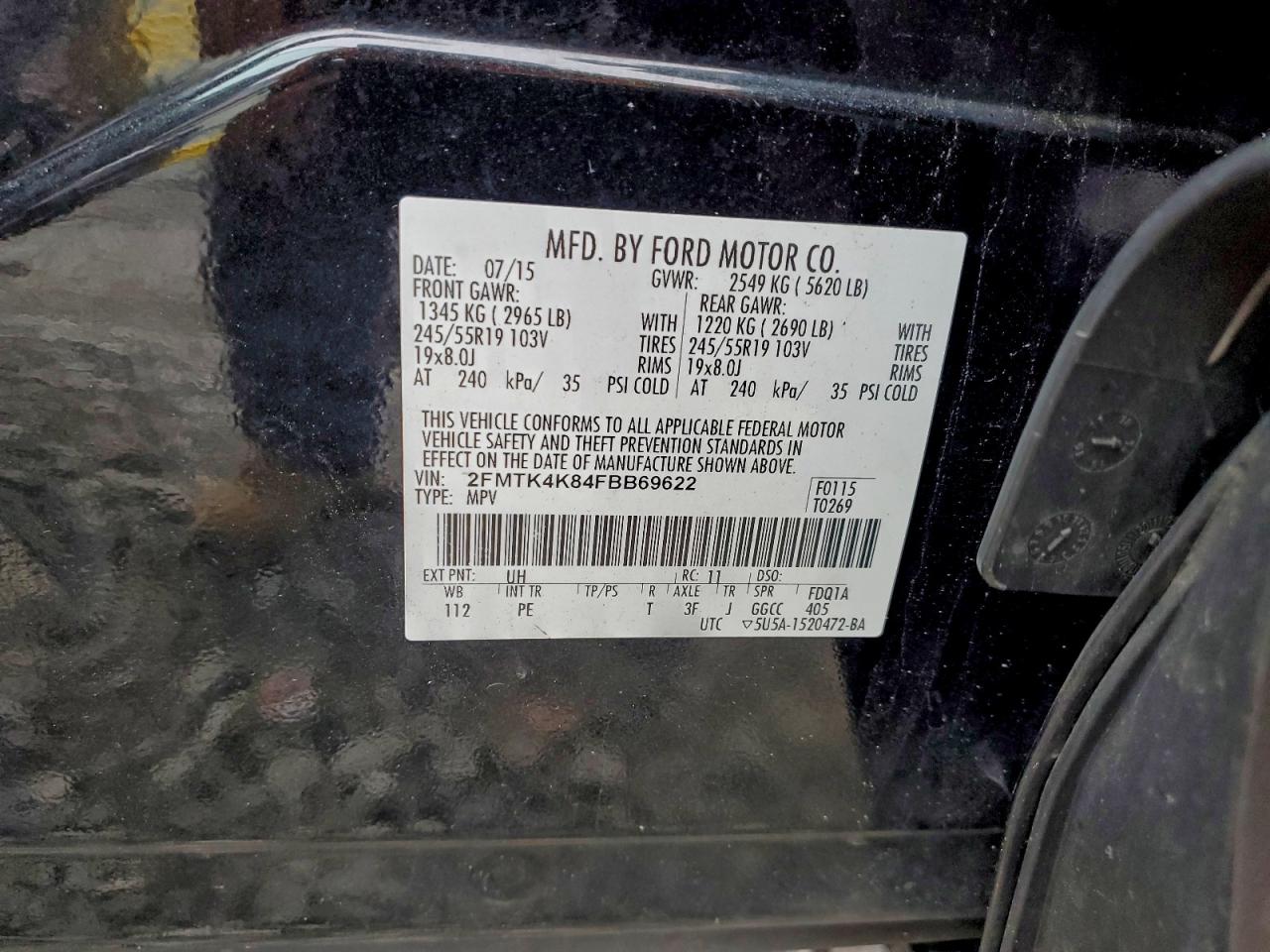 2015 Ford Edge Titanium VIN: 2FMTK4K84FBB69622 Lot: 93983275