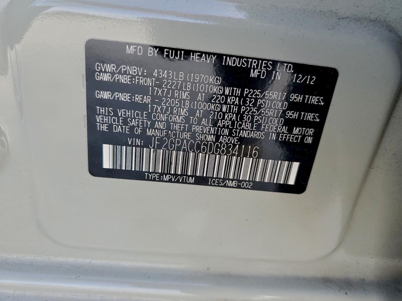 2013 Subaru Xv Crosstrek 2.0 Premium VIN: JF2GPACC6DG834116 Lot: 93983375