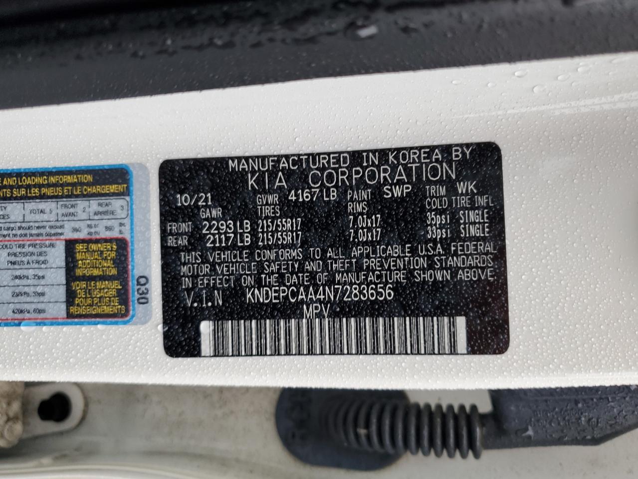 2022 Kia Seltos Lx VIN: KNDEPCAA4N7283656 Lot: 92669045