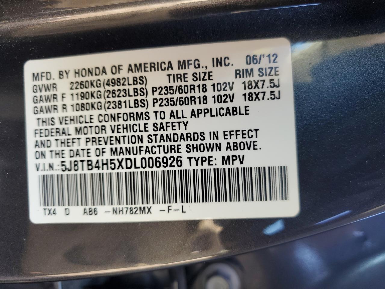 2013 Acura Rdx Technology VIN: 5J8TB4H5XDL006926 Lot: 93725085