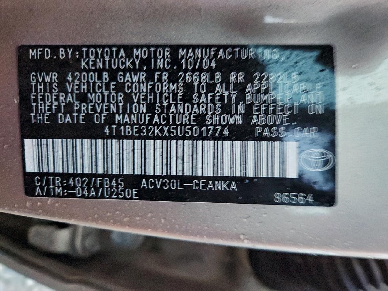 2005 Toyota Camry Le VIN: 4T1BE32KX5U501774 Lot: 93598825