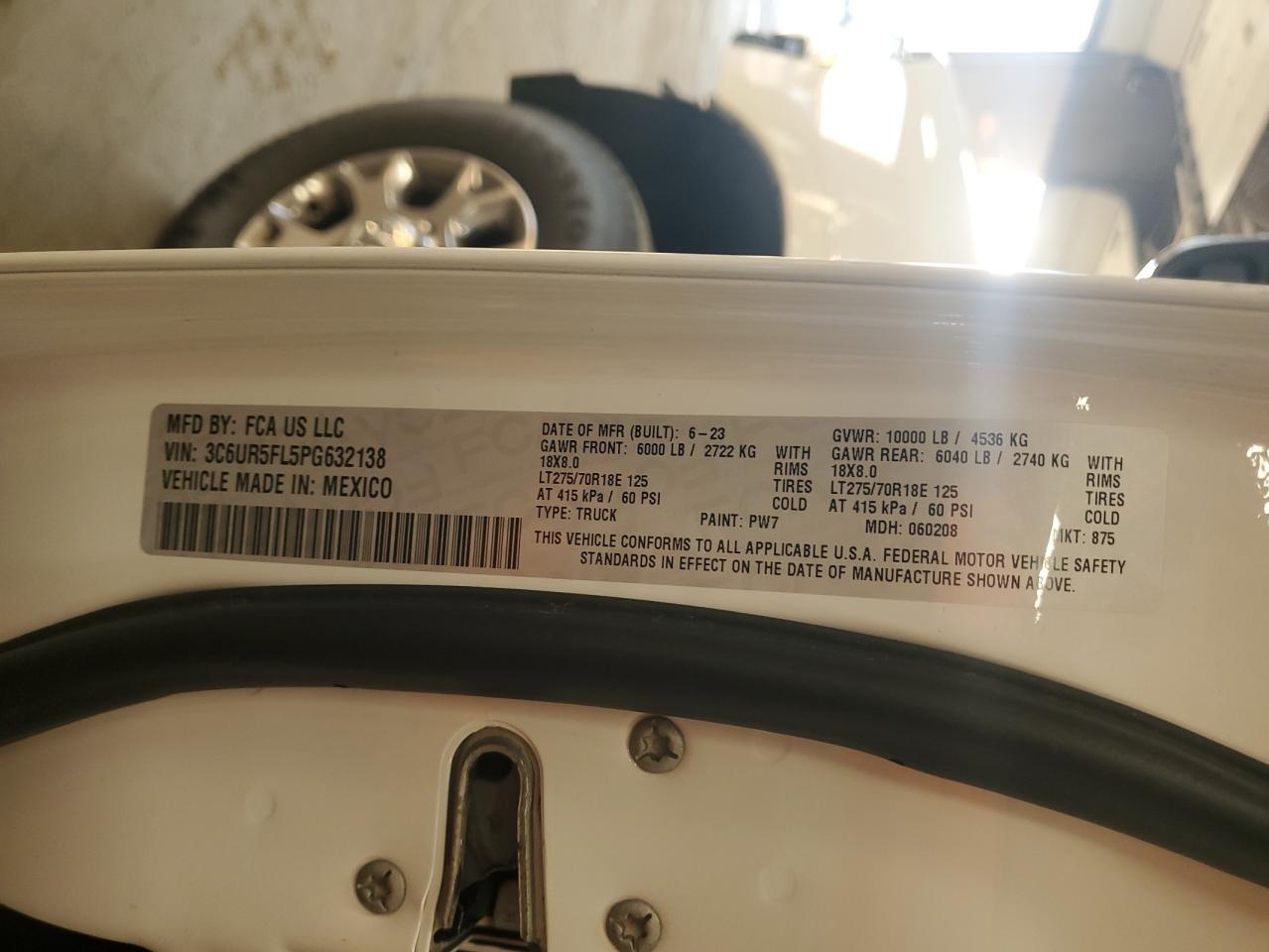 2023 Ram 2500 Laramie VIN: 3C6UR5FL5PG632138 Lot: 91448565