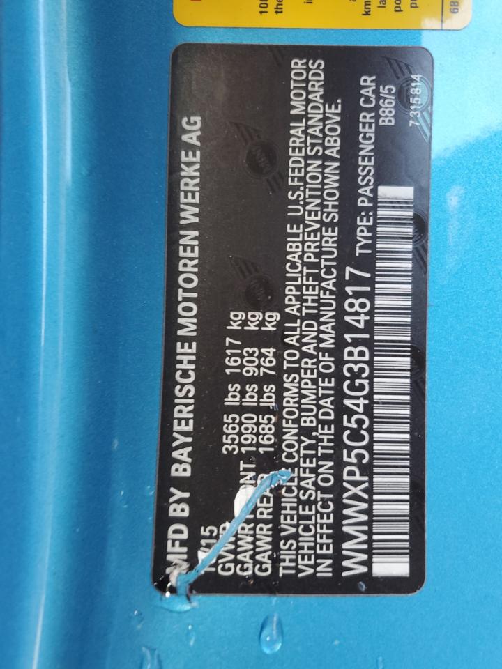 2016 Mini Cooper VIN: WMWXP5C54G3B14817 Lot: 91665215