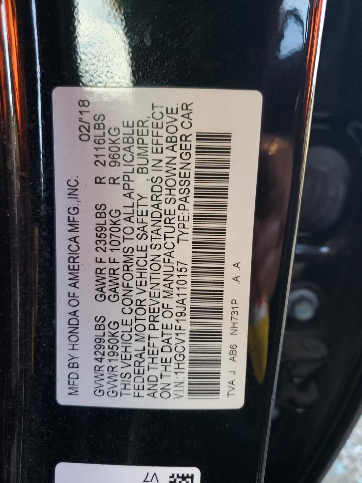 2018 Honda Accord Lx VIN: 1HGCV1F19JA110157 Lot: 92769065