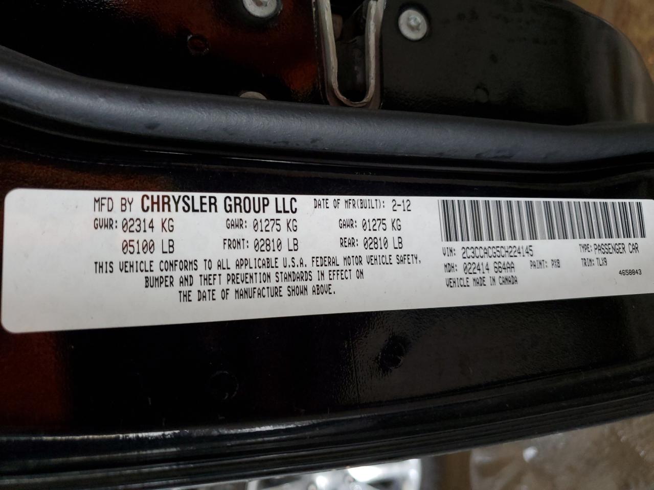 2012 Chrysler 300 Limited VIN: 2C3CCACG5CH224145 Lot: 91697195