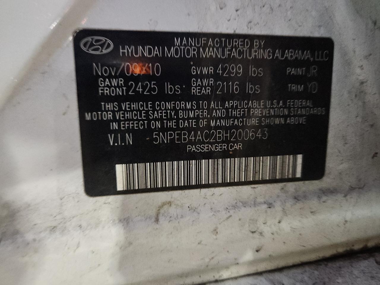 2011 Hyundai Sonata Gls VIN: 5NPEB4AC2BH200643 Lot: 93898175