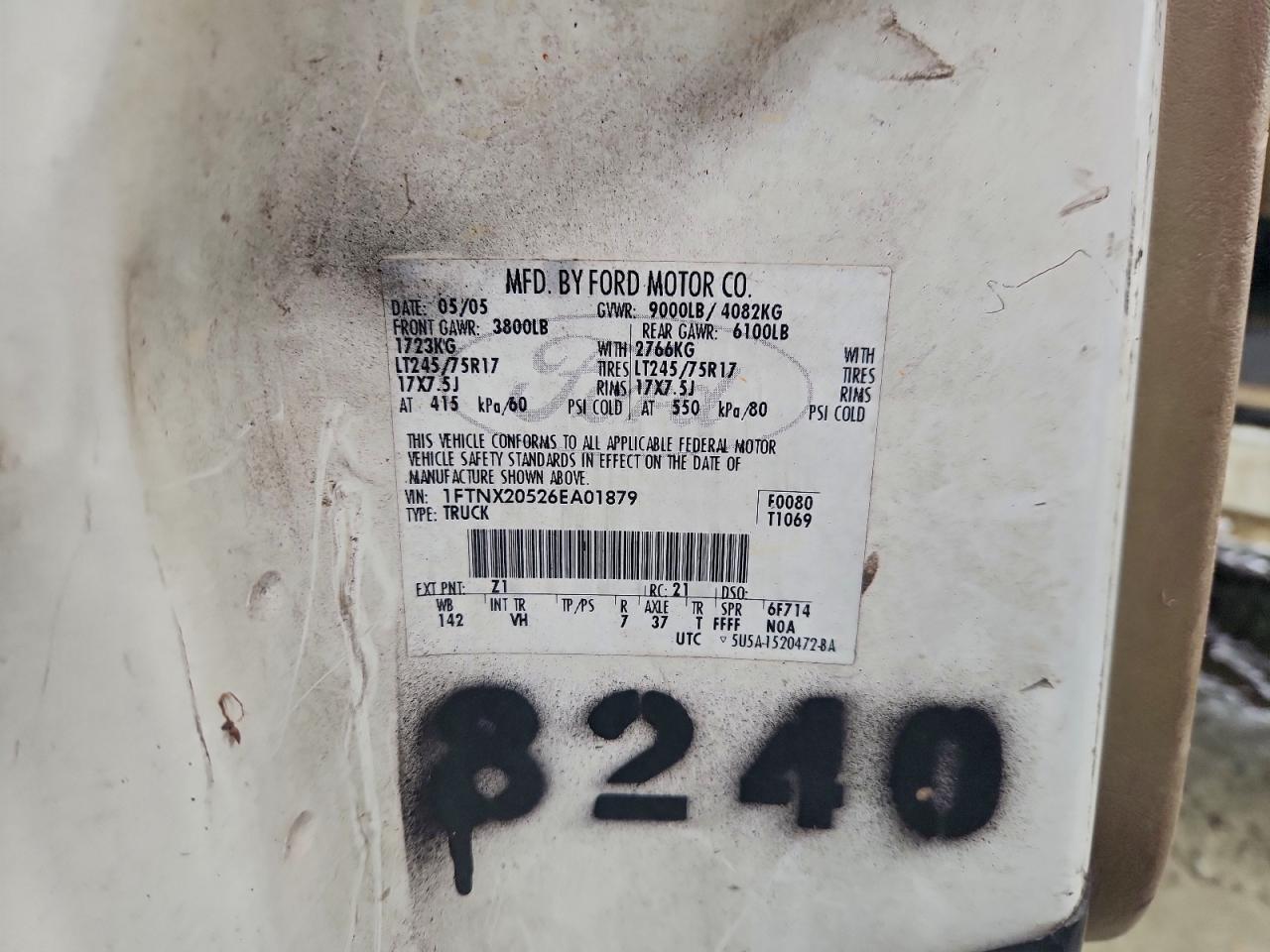 2006 Ford F250 Super Duty VIN: 1FTNX20526EA01879 Lot: 92760805