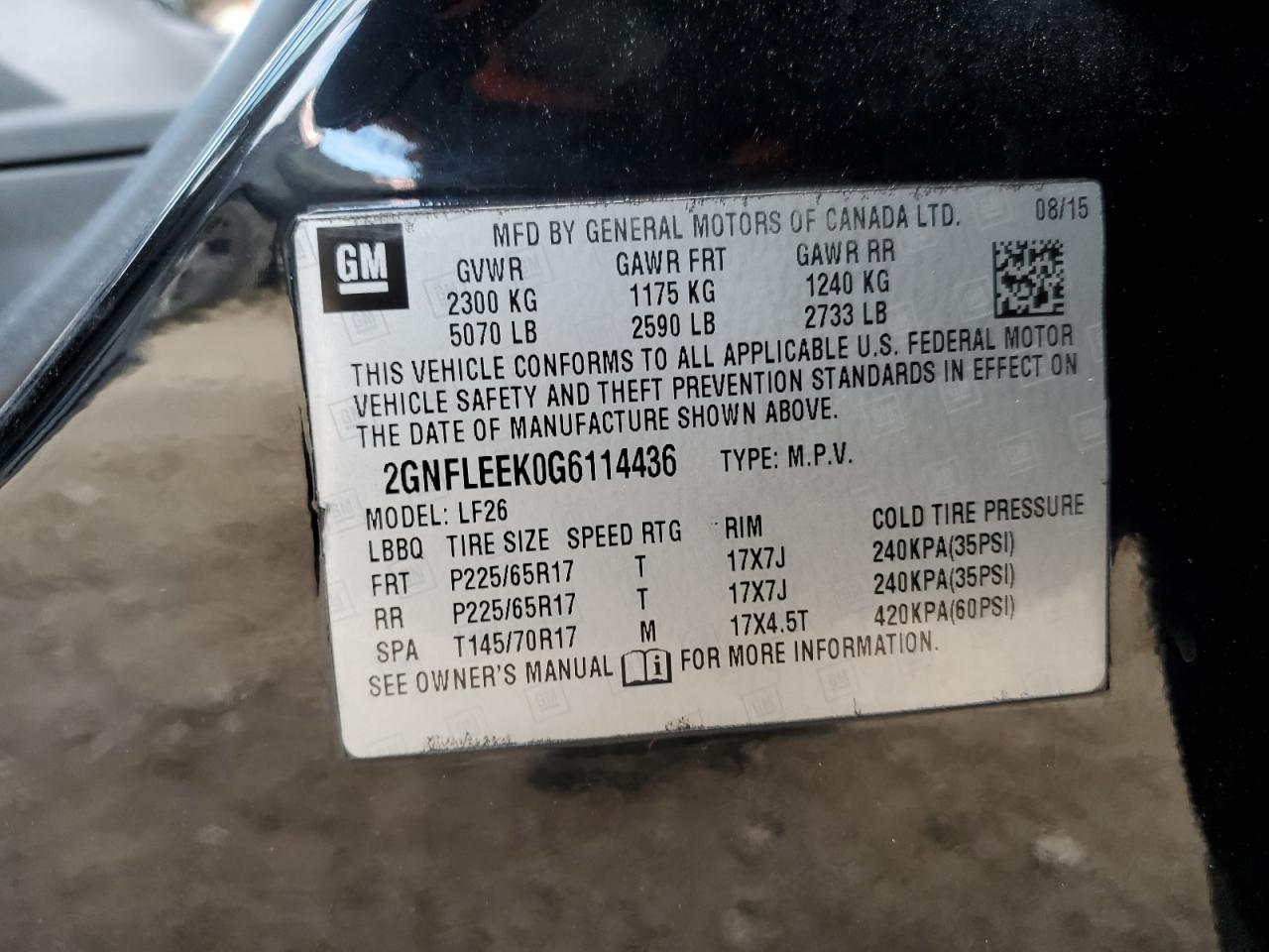 2016 Chevrolet Equinox Ls VIN: 2GNFLEEK0G6114436 Lot: 92206995