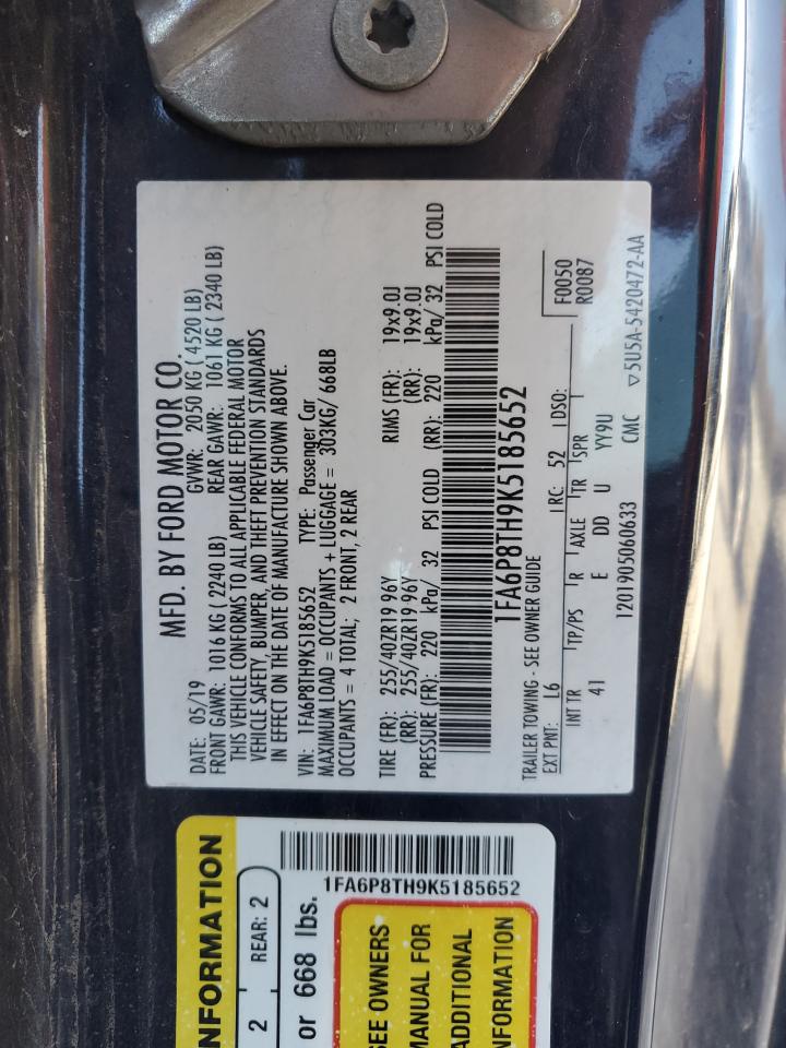 2019 Ford Mustang VIN: 1FA6P8TH9K5185652 Lot: 91466055