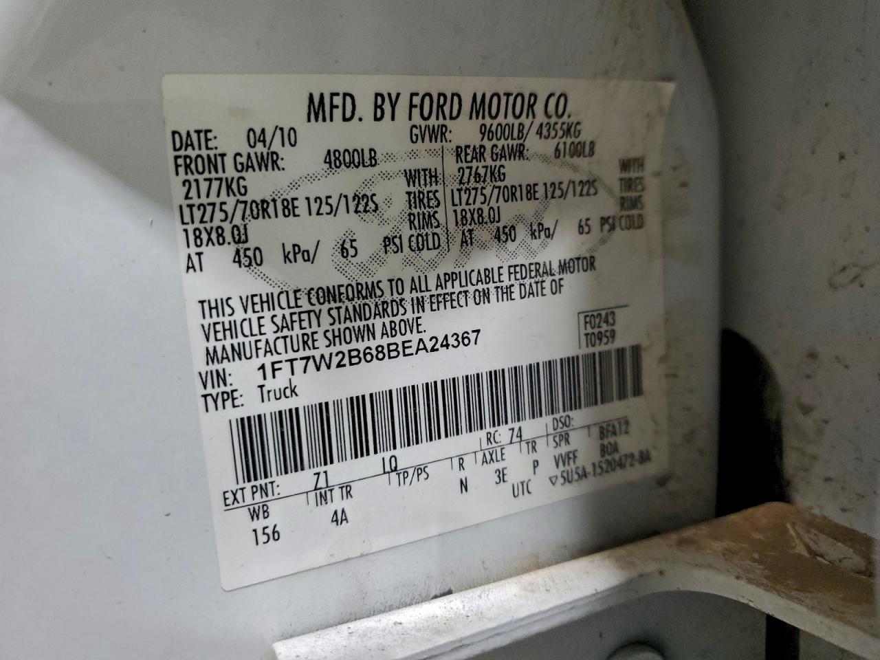 2011 Ford F250 Super Duty VIN: 1FT7W2B68BEA24367 Lot: 93841235