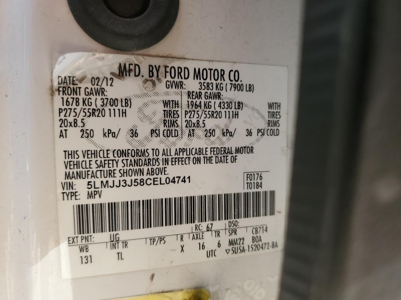 2012 Lincoln Navigator L VIN: 5LMJJ3J58CEL04741 Lot: 90739895