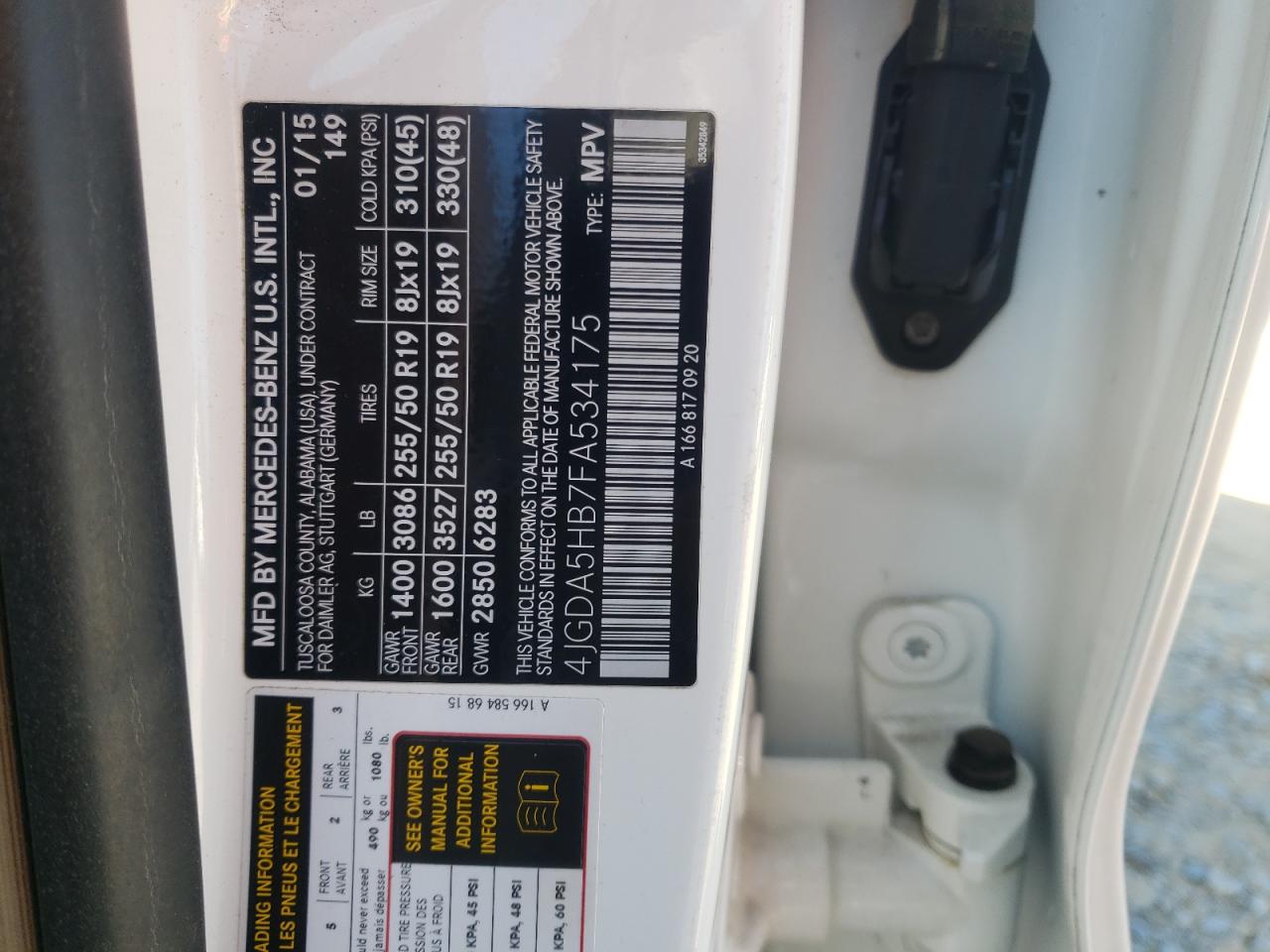 2015 Mercedes-Benz Ml 350 4Matic VIN: 4JGDA5HB7FA534175 Lot: 91814755