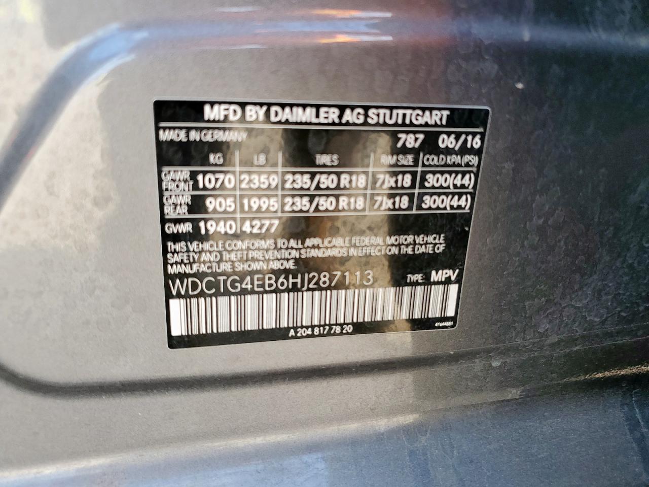 2017 Mercedes-Benz Gla 250 VIN: WDCTG4EB6HJ287113 Lot: 89576435