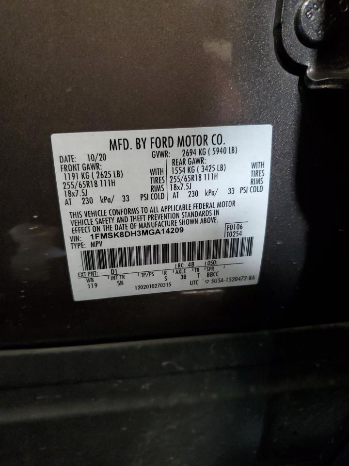 2021 Ford Explorer Xlt VIN: 1FMSK8DH3MGA14209 Lot: 92614525