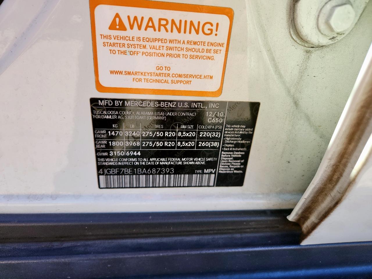 2011 Mercedes-Benz Gl 450 4Matic VIN: 4JGBF7BE1BA687393 Lot: 90705915