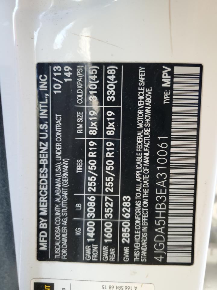 2014 Mercedes-Benz Ml 350 4Matic VIN: 4JGDA5HB3EA310061 Lot: 93478695