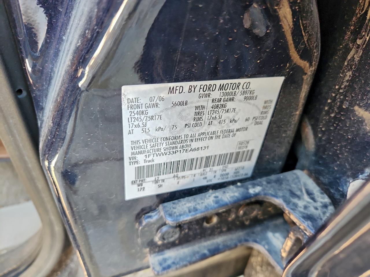 2007 Ford F350 Super Duty VIN: 1FTWW33P17EA68131 Lot: 93868935