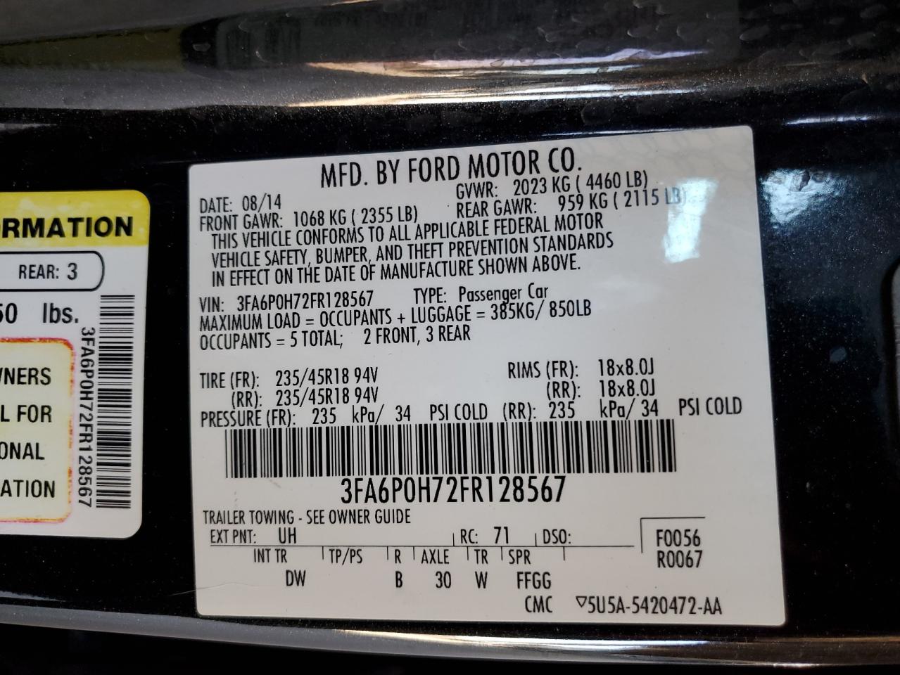 2015 Ford Fusion Se VIN: 3FA6P0H72FR128567 Lot: 91740795