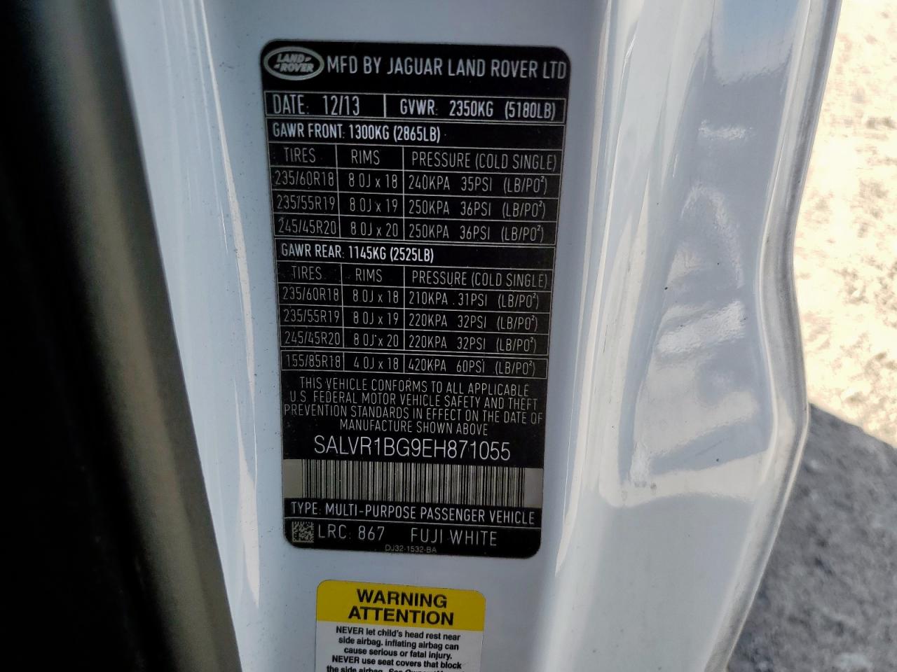 2014 Land Rover Range Rover Evoque Pure Premium VIN: SALVR1BG9EH871055 Lot: 91496115