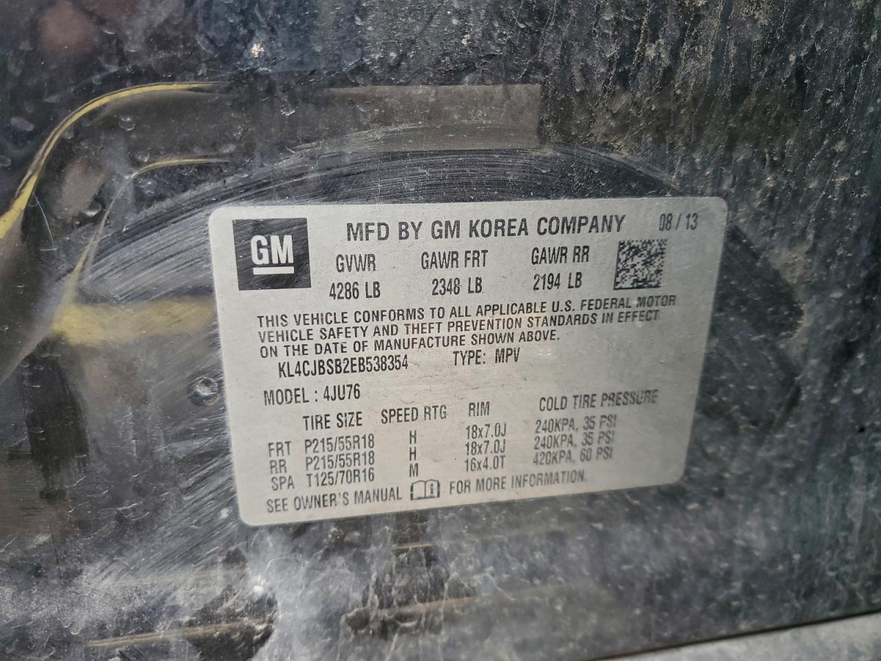 2014 Buick Encore Convenience VIN: KL4CJBSB2EB538354 Lot: 94151535