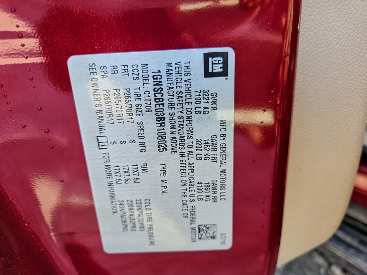 2011 Chevrolet Tahoe C1500 Lt VIN: 1GNSCBE03BR108025 Lot: 94452695