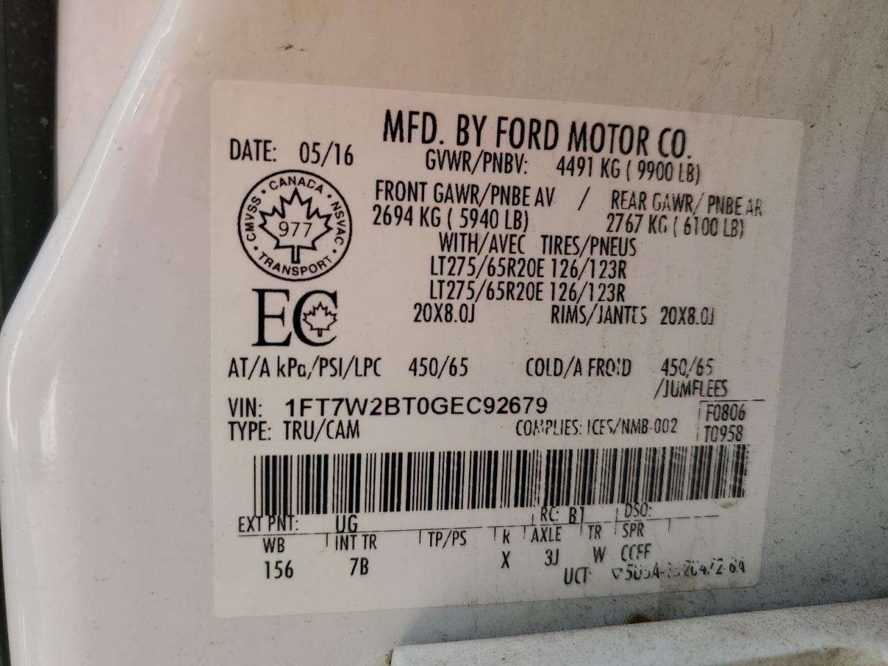 2016 Ford F250 Super Duty VIN: 1FT7W2BT0GEC92679 Lot: 82735965