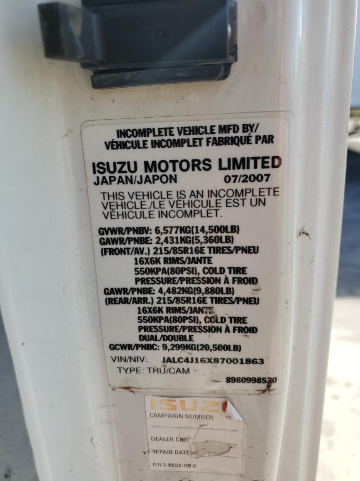 2008 Isuzu Npr Dump Flatbed Truck VIN: JALC4J16X87001863 Lot: 92803415