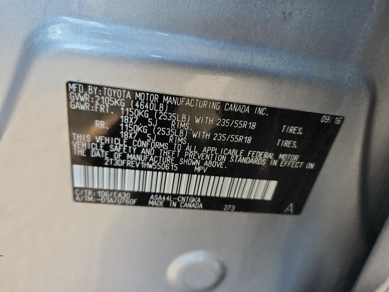 2017 Toyota Rav4 Limited VIN: 2T3DFREV1HW550615 Lot: 92917045