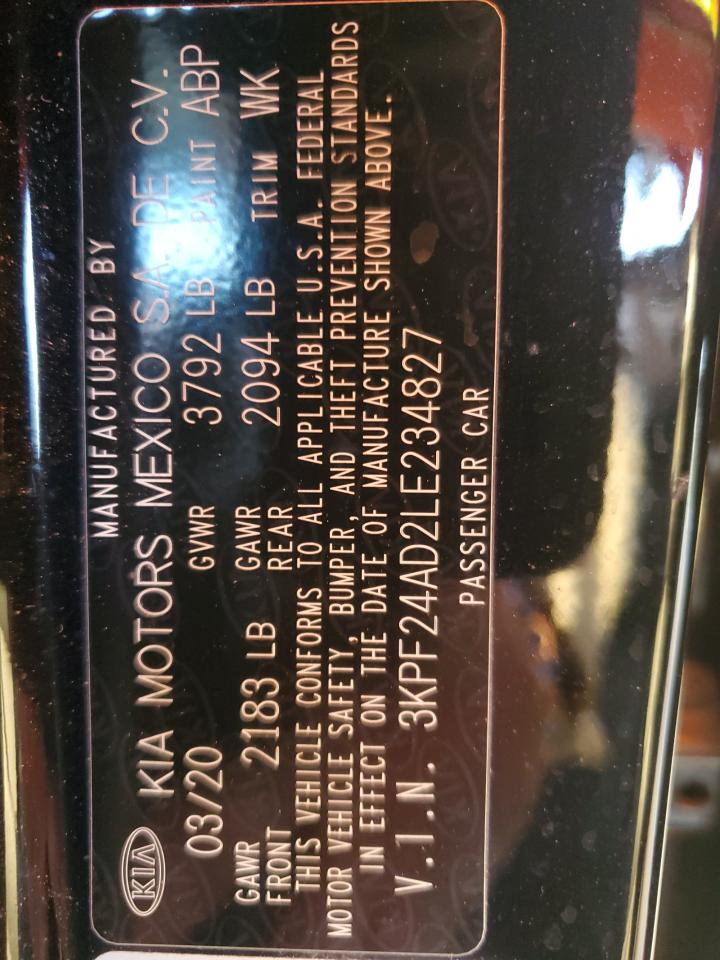 2020 Kia Forte Fe VIN: 3KPF24AD2LE234827 Lot: 91558465
