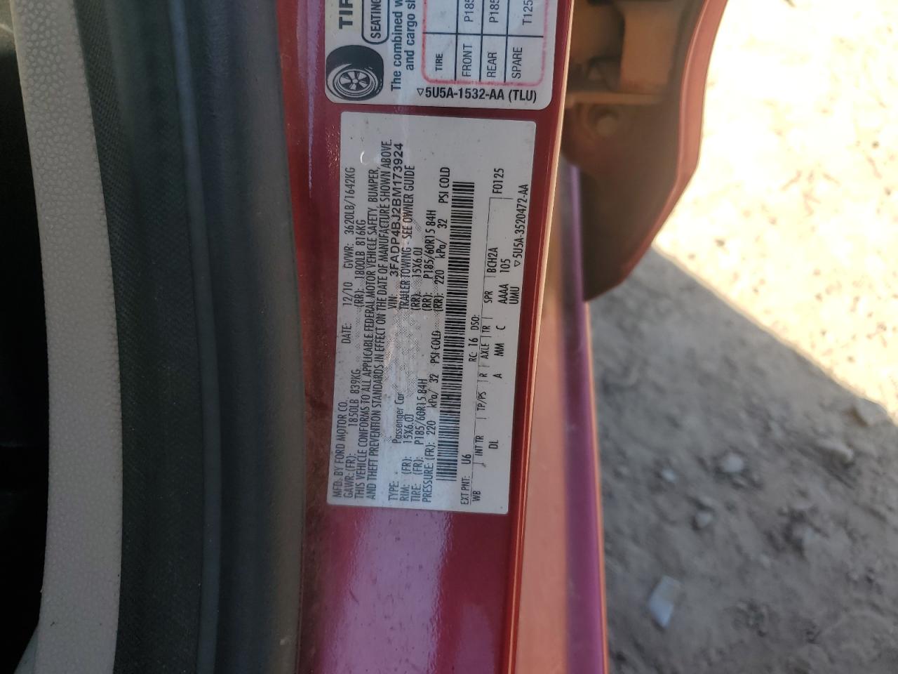 2011 Ford Fiesta Se VIN: 3FADP4BJ2BM173924 Lot: 91123325