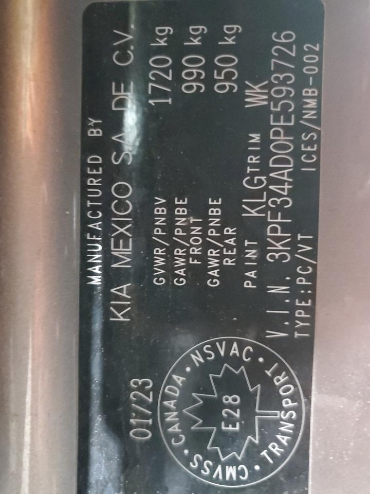 2023 Kia Forte Ex VIN: 3KPF34AD0PE593726 Lot: 91115875