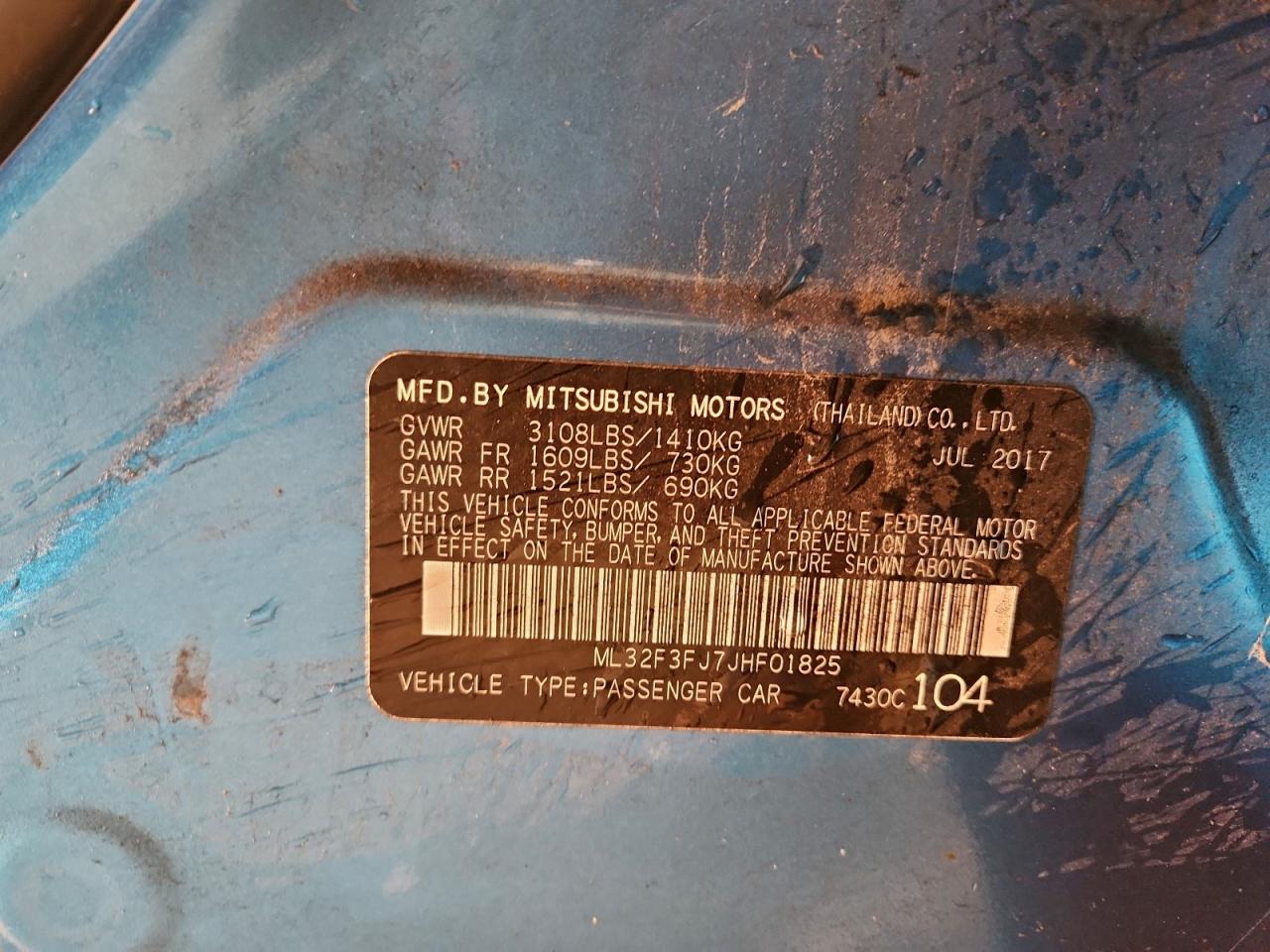 2018 Mitsubishi Mirage G4 Es VIN: ML32F3FJ7JHF01825 Lot: 92748835